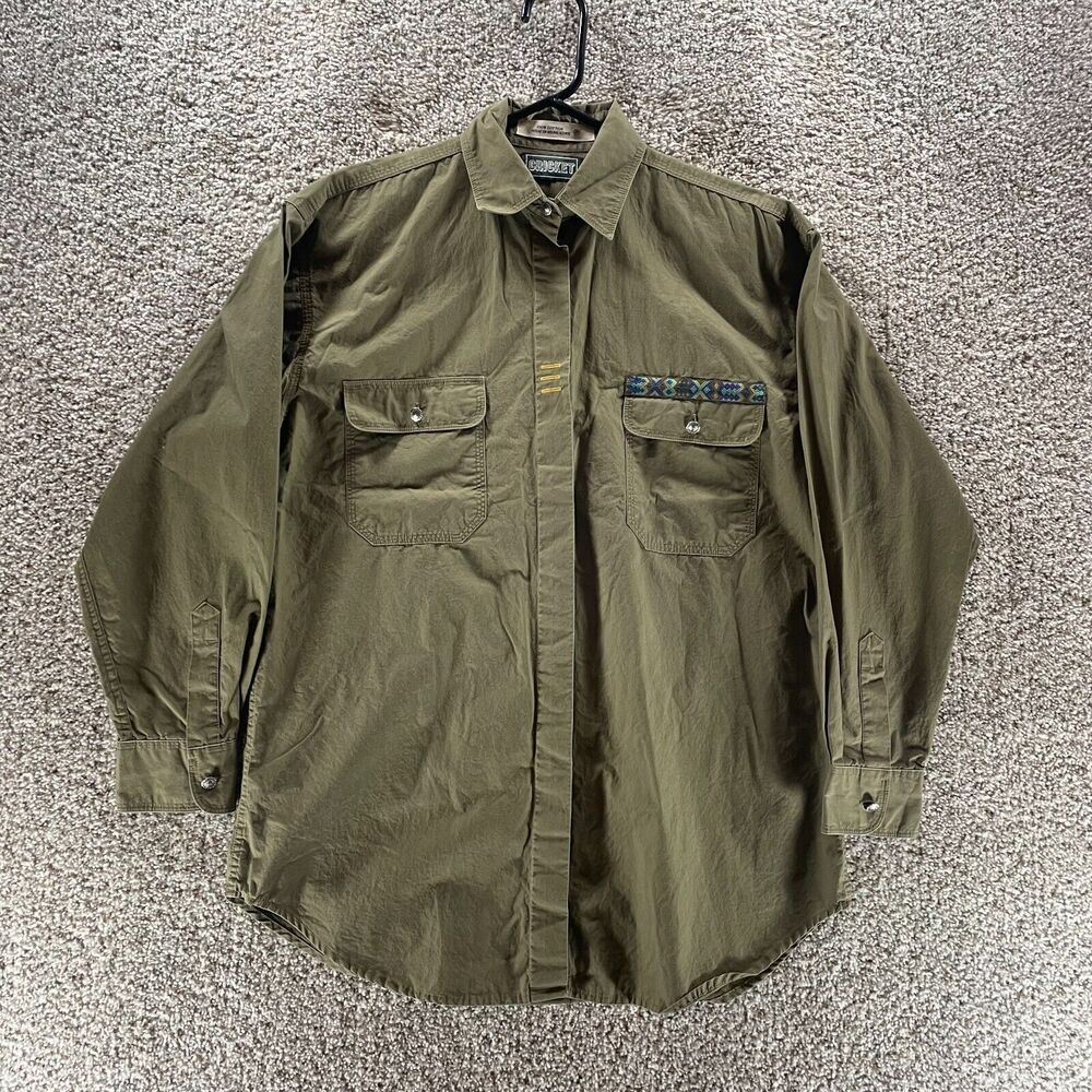 Cricket Shirt Womens Medium Green Long Sleeve Button Up Pockets Southwestern VTG